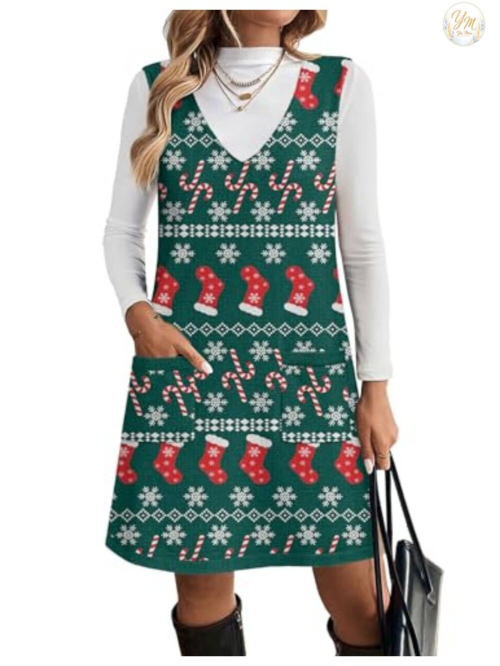 Zeagoo Women's Sleeveless Knit Sweater Vest Dress V-Neck Pullover with Pockets